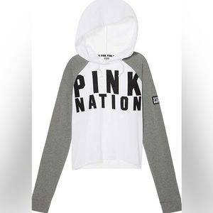 White & Grey PINK Cropped Hoodie